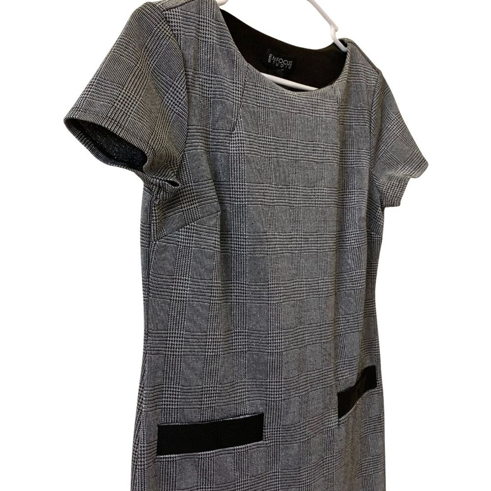 Enfocus Studio Sparkly Silver-Threaded Gingham Mini Dress Back and Grey Size 8 - Picture 11 of 12